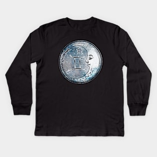 Gemini Moon Sign Astrology Zodiac Symbol Stars and Crescent Moon Kids Long Sleeve T-Shirt